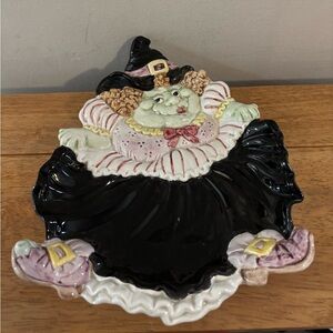 Fitz and Floyd 1992 Vintage Ceramic Halloween Witch Plate Trinket Candy Dish